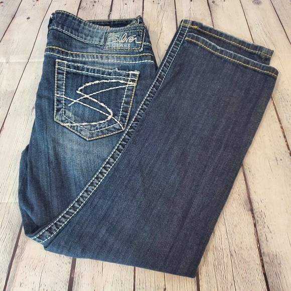 Silver Jeans Santorini Capri Pants Size 29 Blue Denim Stretch Logo Low Rise - Picture 1 of 12